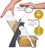 Vegetables Cutter for Kitchen, Mandoline Slicer and Chopper, Potato Chips Cutter, Onion Chopper, 5 in 1 Multifunctional Push and Cut Vegetable Shredder, Spring Slicer, Grater with Steel Blades