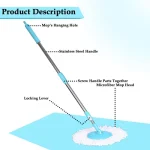 stainless steel spin mop handle for bucket mop