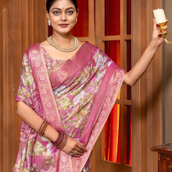 Kanjivaram Erode Silk Saree With Digital Print and Jari Weaving and Jaquard Woven Border