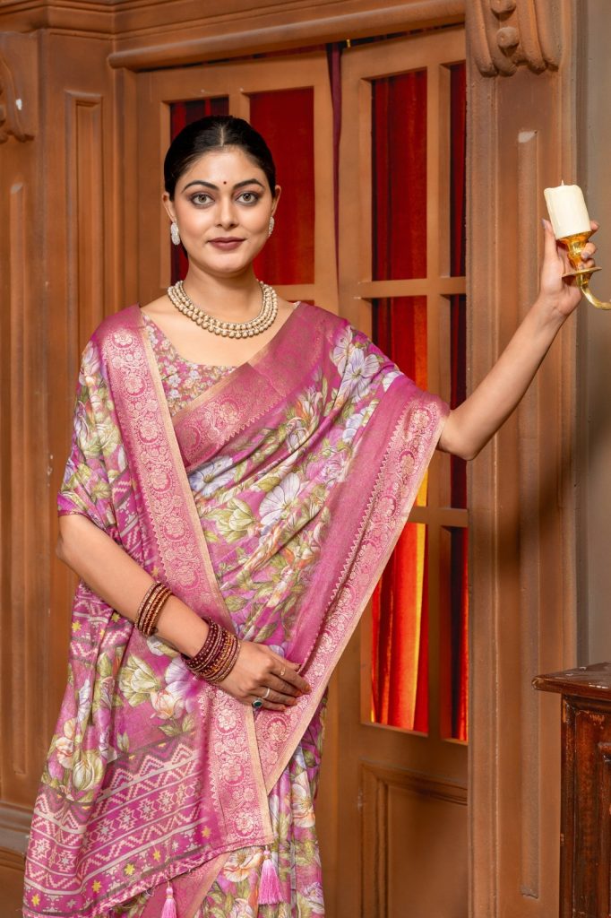Kanjivaram Erode Silk Saree With Digital Print and Jari Weaving and Jaquard Woven Border